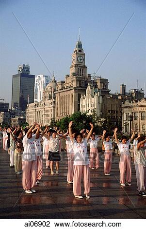 China, Shanghai, people exercising on the Bund View Large Photo Image Stock Image - China, Shanghai, people exercising on the Bund. Fotosearch