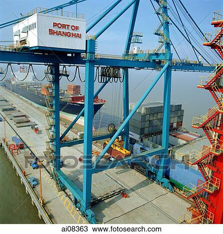Stock Image - China, Shanghai, port of Shanghai. Fotosearch