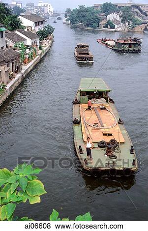 China, Suzhou, barges on the Grand Canal View Large Photo Image Stock Photo - China, Suzhou, barges on the Grand Canal. Fotosearch