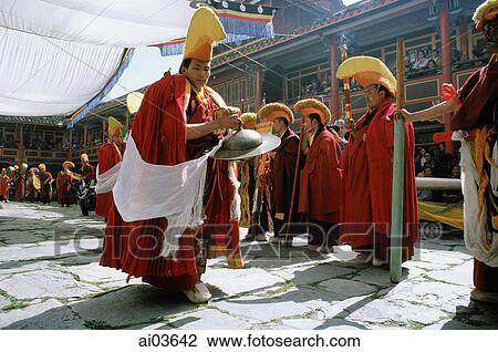 China, Szechuan (Sichuan), Kham region, Monks at ceremony performing lama dance. View Large Photo Image Stock Image - China, Szechuan (Sichuan), Kham region, Monks at ceremony performing lama dance.. Fotosearch