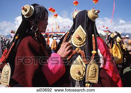 China, Szechuan (Sichuan), Kham region, Khampa women in full traditional costume at one of the festivals. View Large Photo Image Stock Image - China, Szechuan (Sichuan), Kham region, Khampa women in full traditional costume at one of the festivals.. Fotosearch