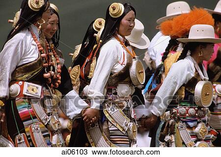China, Szechuan (Sichuan), Kham region, Nomad women dancing in traditional clothes. View Large Photo Image Stock Image - China, Szechuan (Sichuan), Kham region, Nomad women dancing in traditional clothes.. Fotosearch
