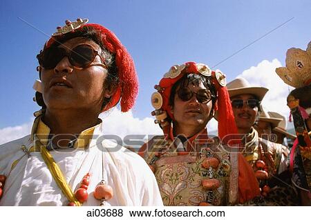 China, Szechuan (Sichuan), Kham region, Khampa men stand and watch a horse show at a festival. View Large Photo Image Stock Photo - China, Szechuan (Sichuan), Kham region, Khampa men stand and watch a horse show at a festival.. Fotosearch