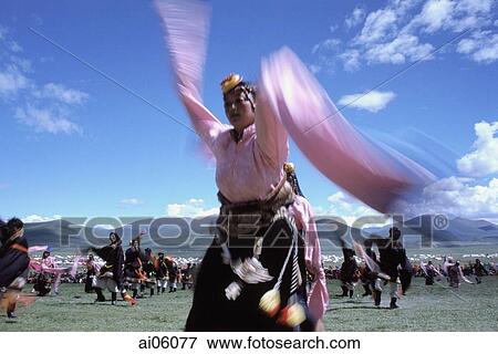 Stock Photo - China, Szechuan (Sichuan), Kham region, Tibetan dancers performing at festival.. Fotosearch
