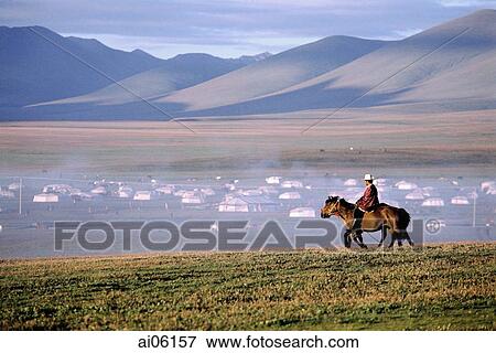 China, Szechuan (Sichuan), Kham region, Summer nomad festival, horseman in early morning near tent city. View Large Photo Image Stock Photo - China, Szechuan (Sichuan), Kham region, Summer nomad festival, horseman in early morning near tent city.. Fotosearch