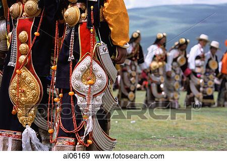 China, Szechuan (Sichuan), Kham region, Khampa women dancing in traditional costumes during summer nomad festival. View Large Photo Image Stock Photo - China, Szechuan (Sichuan), Kham region, Khampa women dancing in traditional costumes during summer nomad festival.. Fotosearch