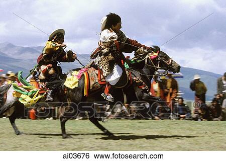 China, Szechuan (Sichuan), Kham region, Khampa horsemen show off their skills at the summer nomad festival. View Large Photo Image Stock Photograph - China, Szechuan (Sichuan), Kham region, Khampa horsemen show off their skills at the summer nomad festival.. Fotosearch