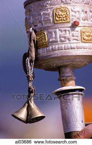 Stock Photograph - China, Szechuan (Sichuan), Kham region, Decorated prayer wheel.. Fotosearch