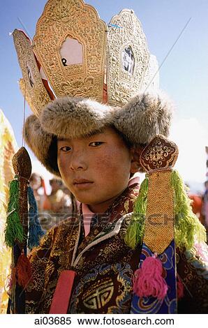China, Szechuan (Sichuan), Kham region, Lama wearing traditional decorations. View Large Photo Image Stock Photography - China, Szechuan (Sichuan), Kham region, Lama wearing traditional decorations.. Fotosearch