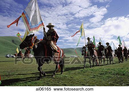 Stock Photography - China, Szechuan (Sichuan), Kham region, Summer nomad festival opening ceremony.. Fotosearch