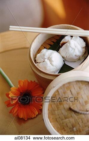 Chinese steamed char siew buns. View Large Photo Image Picture - Chinese steamed char siew buns.. Fotosearch