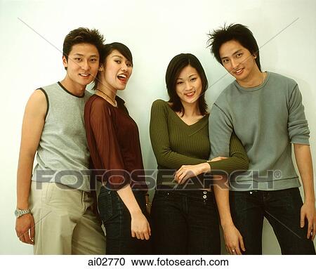 Four young adults, white background. View Large Photo Image Stock Image - Four young adults, white background.. Fotosearch
