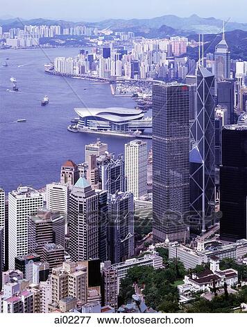 Hong Kong harbor, view from the Peak, day view View Large Photo Image Stock Photo - Hong Kong harbor, view from the Peak, day view. Fotosearch
