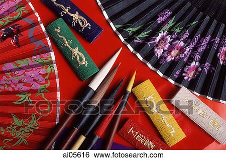 Hong Kong, Souvenir, brushes, fans, ink. View Large Photo Image Stock Photograph - Hong Kong, Souvenir, brushes, fans, ink.. Fotosearch