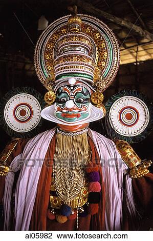 Stock Image - India, Cochin, Kathakali dancer in full regalia. Fotosearch