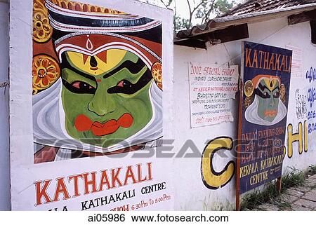 Stock Photograph - India, Cochin, Signs advertising Kathakali dances. Fotosearch