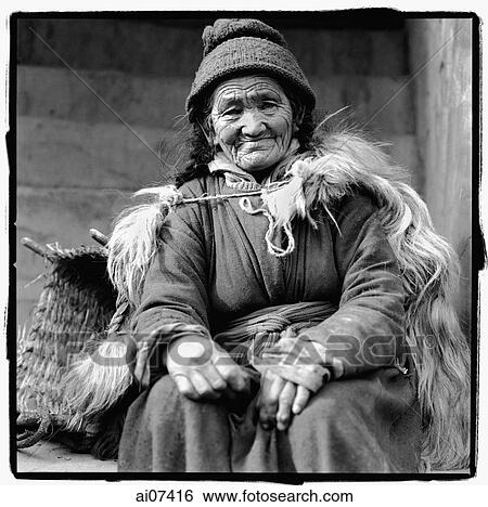 India, Ladakh, Leh, Portrait of elderly lady sitting. View Large Photo Image Stock Photograph - India, Ladakh, Leh, Portrait of elderly lady sitting.. Fotosearch