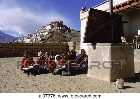 Stock Photograph - India, Ladakh, School children having lessons.. Fotosearch