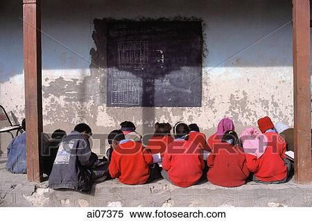 Stock Photography - India, Ladakh, School children having lessons.. Fotosearch