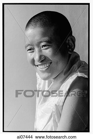 India, near Dharamsala, Dolma Ling Nunnery, Portrait of Tibetan nun smiling. View Large Photo Image Picture - India, near Dharamsala, Dolma Ling Nunnery, Portrait of Tibetan nun smiling.. Fotosearch