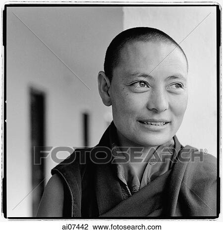 India, near Dharamsala, Dolma Ling Nunnery, Portrait of Tibetan nun. View Large Photo Image Stock Image - India, near Dharamsala, Dolma Ling Nunnery, Portrait of Tibetan nun.. Fotosearch