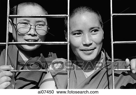India, near Dharamsala, Dolma Ling Nunnery, Portrait of Tibetan nuns. View Large Photo Image Stock Image - India, near Dharamsala, Dolma Ling Nunnery, Portrait of Tibetan nuns.. Fotosearch