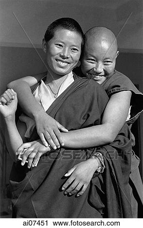 India, near Dharamsala, Dolma Ling Nunnery, Portrait of Tibetan nuns smiling. View Large Photo Image Stock Image - India, near Dharamsala, Dolma Ling Nunnery, Portrait of Tibetan nuns smiling.. Fotosearch