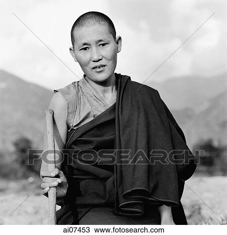 India, near Dharamsala, Dolma Ling Nunnery, Portrait of Tibetan nun. View Large Photo Image Stock Image - India, near Dharamsala, Dolma Ling Nunnery, Portrait of Tibetan nun.. Fotosearch