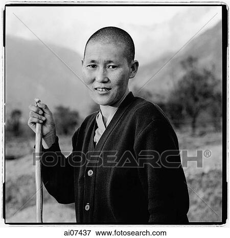 India, near Dharamsala, Dolma Ling Nunnery, Portrait of Tibetan nun. View Large Photo Image Stock Photo - India, near Dharamsala, Dolma Ling Nunnery, Portrait of Tibetan nun.. Fotosearch