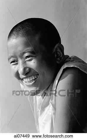India, near Dharamsala, Dolma Ling Nunnery, Portrait of Tibetan nun smiling. View Large Photo Image Stock Photo - India, near Dharamsala, Dolma Ling Nunnery, Portrait of Tibetan nun smiling.. Fotosearch