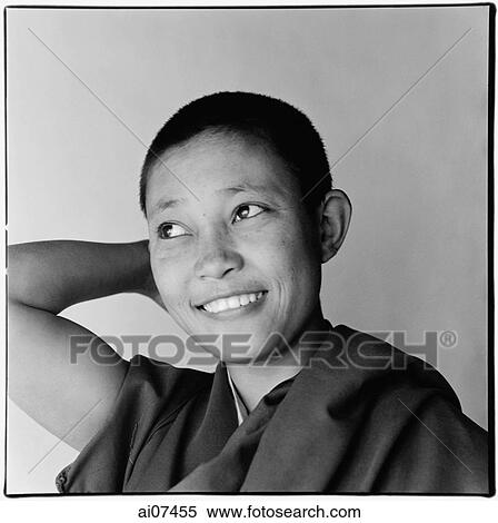India, near Dharamsala, Dolma Ling Nunnery, Portrait of Tibetan nun smiling. View Large Photo Image Stock Photography - India, near Dharamsala, Dolma Ling Nunnery, Portrait of Tibetan nun smiling.. Fotosearch