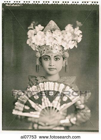 Indonesia, Bali, Amlapura, Legong dancer in full costume holding fan. View Large Photo Image Stock Image - Indonesia, Bali, Amlapura, Legong dancer in full costume holding fan.. Fotosearch