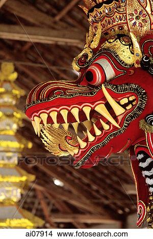 Indonesia, Bali, Gianyar, Cremation ceremony, head of Naga Banda (ceremonial dragon). (grainy) View Large Photo Image Picture - Indonesia, Bali, Gianyar, Cremation ceremony, head of Naga Banda (ceremonial dragon). (grainy). Fotosearch