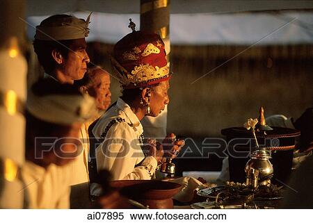 Indonesia, Bali, Gianyar, Pengastian ceremony, high priest leads communal prayers. (grainy) View Large Photo Image Stock Photography - Indonesia, Bali, Gianyar, Pengastian ceremony, high priest leads communal prayers. (grainy). Fotosearch