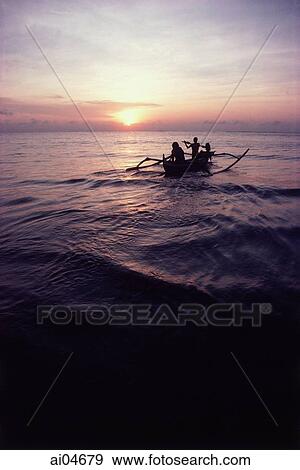 Indonesia, Bali, men in boat, silhouette View Large Photo Image Stock Photo - Indonesia, Bali, men in boat, silhouette. Fotosearch