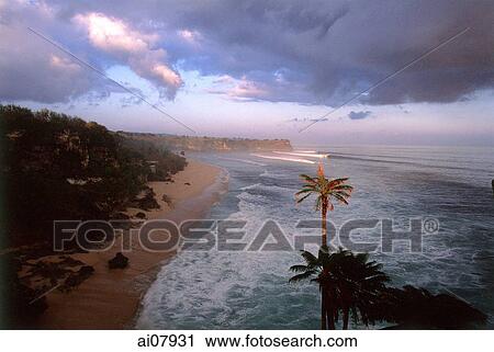 Indonesia, Bali, Pecatu, Surf beach at dawn. (grainy) View Large Photo Image Stock Image - Indonesia, Bali, Pecatu, Surf beach at dawn. (grainy). Fotosearch