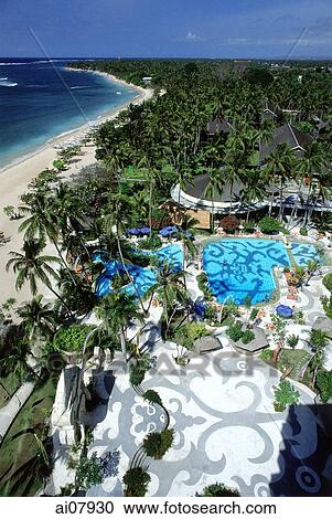 Indonesia, Bali, Sanur Beach, Aerial view from top of Hotel Bali Beach. (grainy) View Large Photo Image Stock Image - Indonesia, Bali, Sanur Beach, Aerial view from top of Hotel Bali Beach. (grainy). Fotosearch