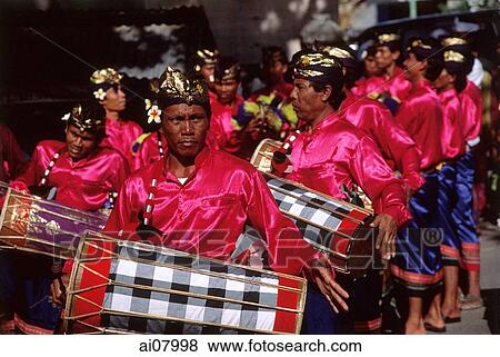 Indonesia, Bali, Tanjung Benoa, Drum players at Melasti ceremony. (grainy) View Large Photo Image Stock Photo - Indonesia, Bali, Tanjung Benoa, Drum players at Melasti ceremony. (grainy). Fotosearch