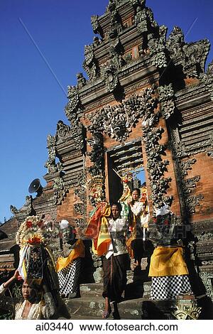 Stock Image - Indonesia, Bali, Temple festival at Candi Bentar gates.. Fotosearch