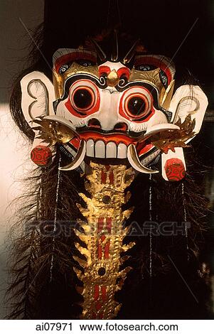 Indonesia, Bali, Ubud, Hanging mask. (grainy) View Large Photo Image Stock Image - Indonesia, Bali, Ubud, Hanging mask. (grainy). Fotosearch