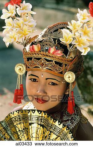 Stock Image - Indonesia, Bali, Young Balinese dancer in legong costume. Fotosearch