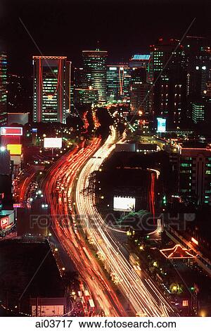 Indonesia, Jakarta, JL Thamrin, night shot View Large Photo Image Stock Photo - Indonesia, Jakarta, JL Thamrin, night shot. Fotosearch