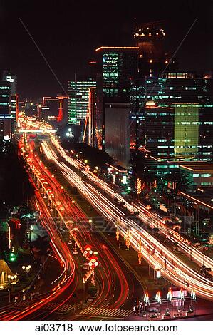 Indonesia, Jakarta, JL Thamrin, night shot View Large Photo Image Stock Photo - Indonesia, Jakarta, JL Thamrin, night shot. Fotosearch