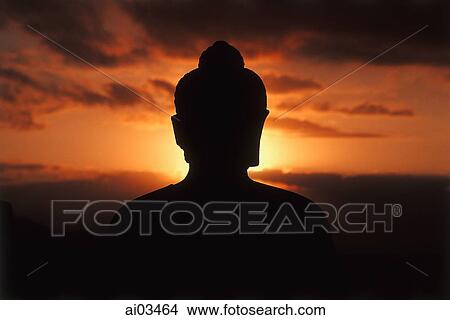 Indonesia, Java, Buddha figure at Borobudur temple at sunrise, silhouette View Large Photo Image Picture - Indonesia, Java, Buddha figure at Borobudur temple at sunrise, silhouette. Fotosearch