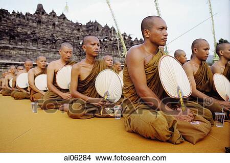 Indonesia, Java Buddhist monks at Vesak ceremony. View Large Photo Image Picture - Indonesia, Java Buddhist monks at Vesak ceremony.. Fotosearch