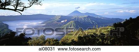 Indonesia, Java, Mount Bromo, Sunrise across Bromo-Semeru caldera from Mount Penanjakken. (grainy) View Large Photo Image Stock Image - Indonesia, Java, Mount Bromo, Sunrise across Bromo-Semeru caldera from Mount Penanjakken. (grainy). Fotosearch