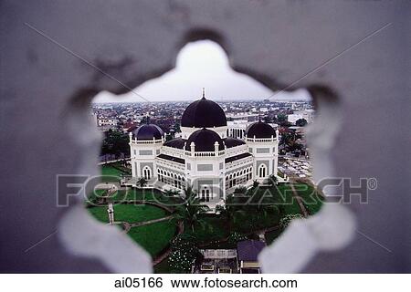 Indonesia, Sumatra, Mosque in Medan, city in background. View Large Photo Image Stock Photograph - Indonesia, Sumatra, Mosque in Medan, city in background.. Fotosearch
