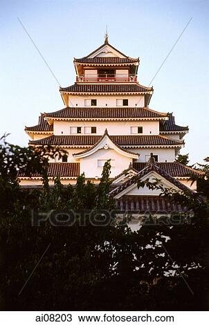 Stock Image - Japan, Aiku-Wakamatsu-Jo Castle. Fotosearch