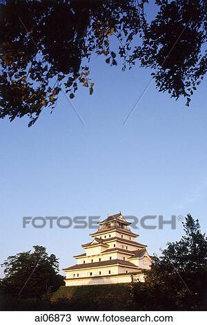 Japan, Aizu Wakamatsu Castle View Large Photo Image Stock Image - Japan, Aizu Wakamatsu Castle. Fotosearch
