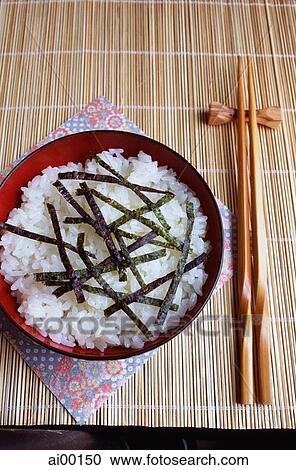 Japan, bowl of Japanese rice in table setting View Large Photo Image Stock Image - Japan, bowl of Japanese rice in table setting. Fotosearch